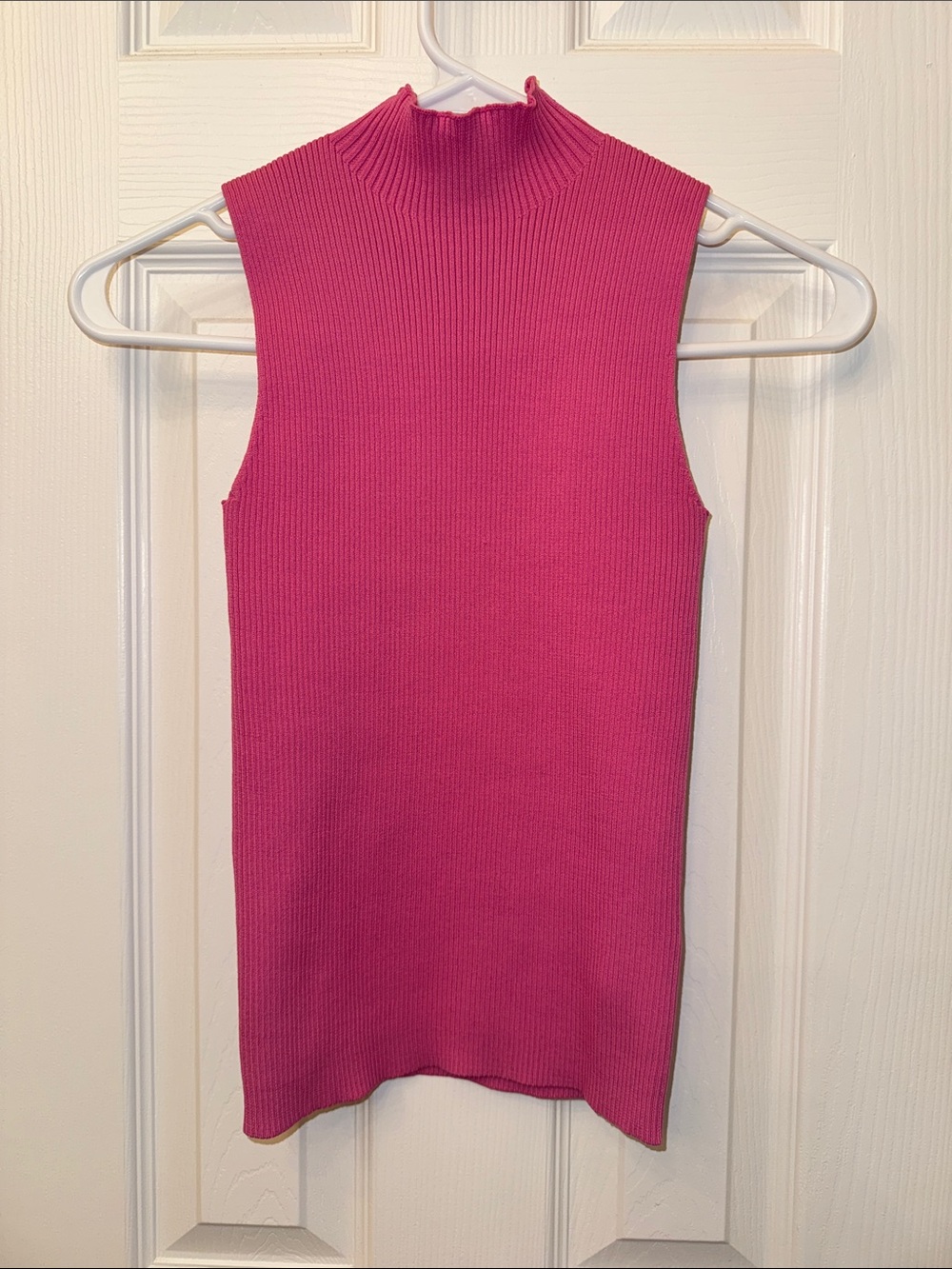 Sleeveless Ribbed Mock Neck Tank in Vibrant Pink